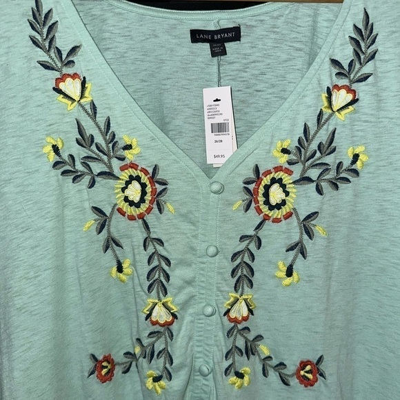 Lane Bryant Swing Flutter Sleeve Embroidered Babydoll Blouse Top Stretch NEW - Picture 6 of 10